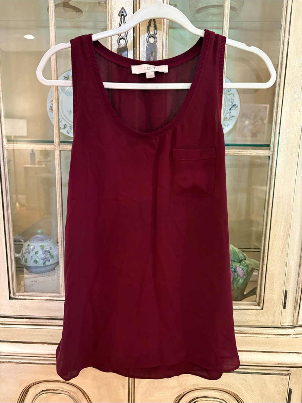 LOFT Burgundy Sleeveless Pocket Tank Top